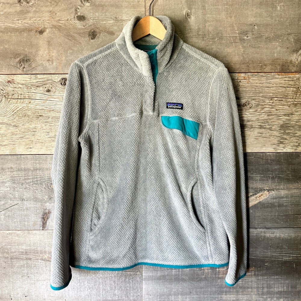 Patagonia Womens Snap-T Fleece‎ Pullover Jacket M Gray Teal Polartec Gorpcore